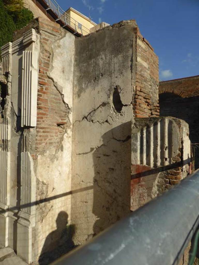 Herculaneum, September 2015. Structure in front façade of Augusteum, also known as the Basilica.